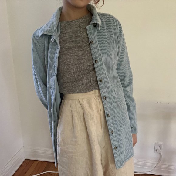Vintage Light Blue Corduroy Button up down Shirt - Picture 1 of 7